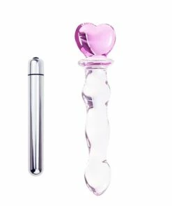 Best Sale 👍 Best Couples Sex Toys PleasureStore Pink Glass Heart Dildo & Bullet Vibe 😉