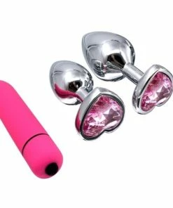 Brand new 🎉 Best Couples Sex Toys PleasureStore Steel Butt Plug Set With Pink Bullet Vibe 🥰