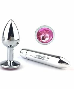 Flash Sale โ Best Couples Sex Toys Silver & Pink Jeweled Butt Plug & Bullet Vibe Small ๐งจ