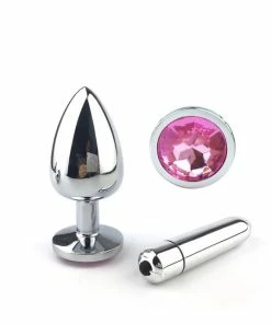 Wholesale 👍 Best Couples Sex Toys Silver & Pink Jeweled Butt Plug & Bullet Vibe Large 🔥